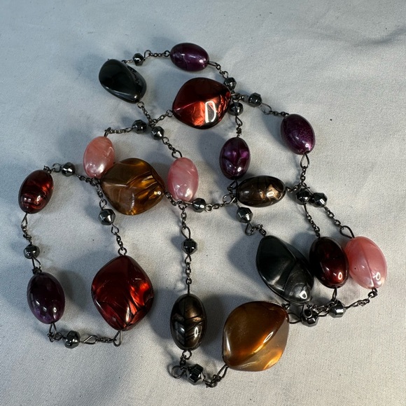 Marbelized swirl bead multi color statement necklace - Picture 3 of 5